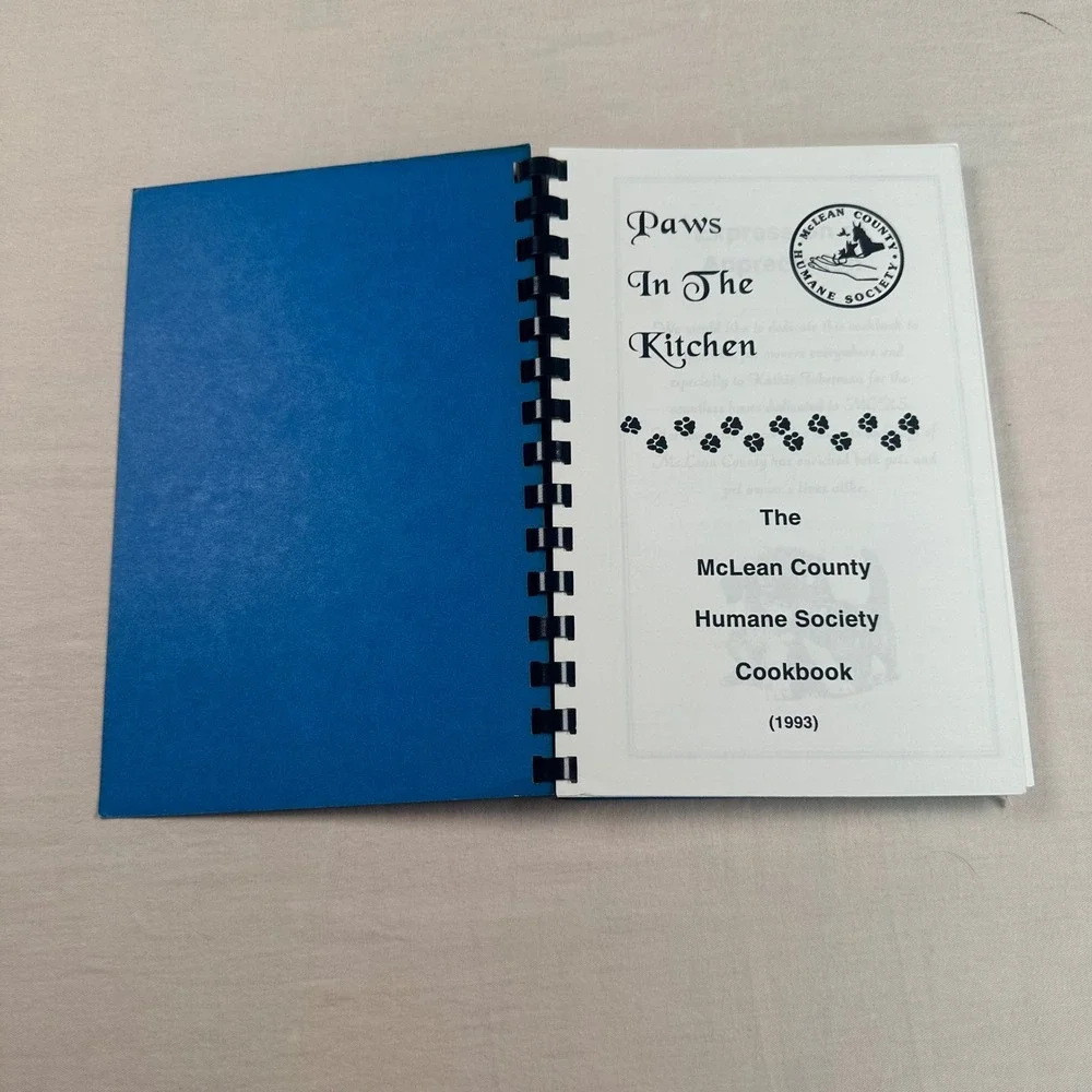 Vintage McLean County Humane Society Cookbook Spiral Bound Recipes Illinois 1993